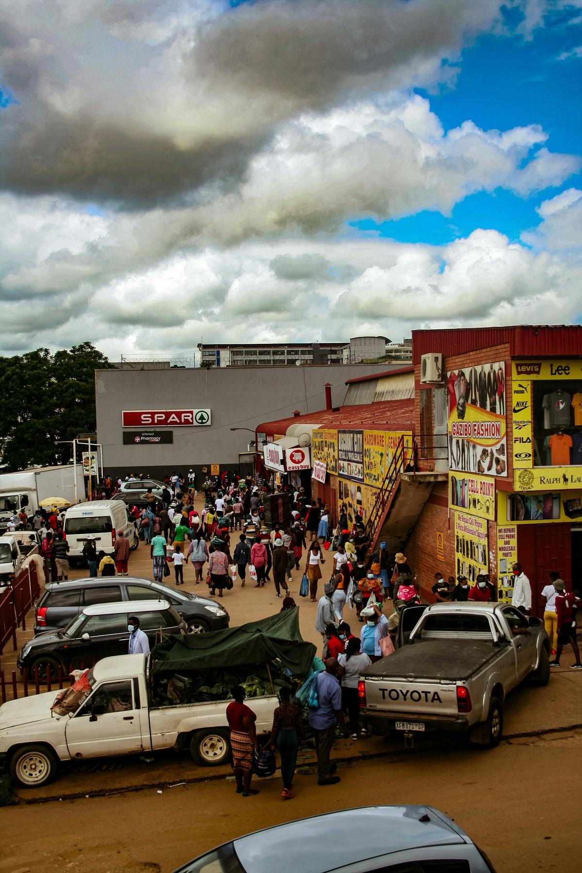 A busy commercial street in Manzini, Eswatini